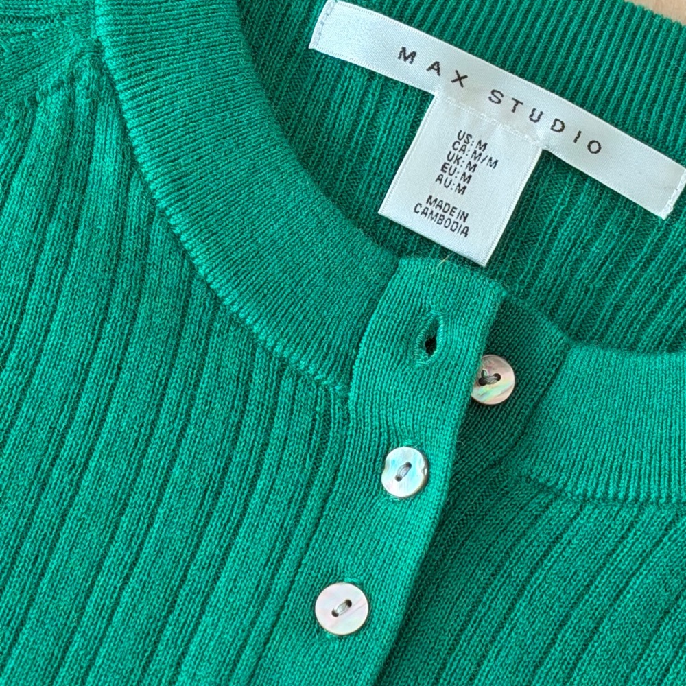 Max Studio Green Ribbed Women's Sweater